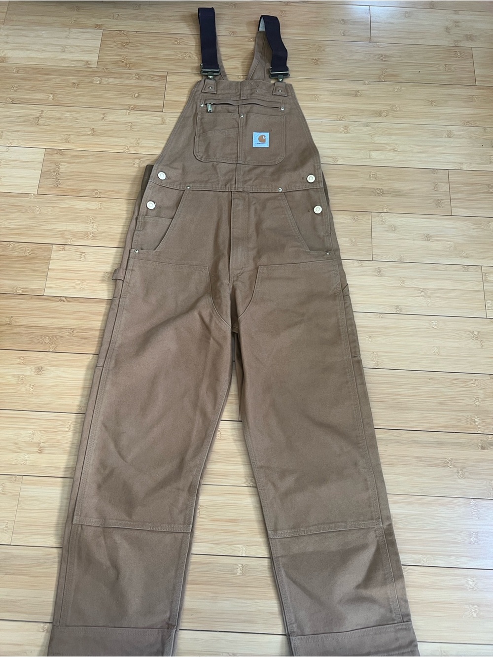 Carhartt 102776-211 Duck Canvas Bib Overalls Brown Double Knee Mens 30X32